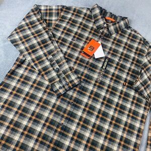Walls Men 2XL Flannel Shirt Green Tan Plaid Relaxed Fit Midweight Outdoor Work